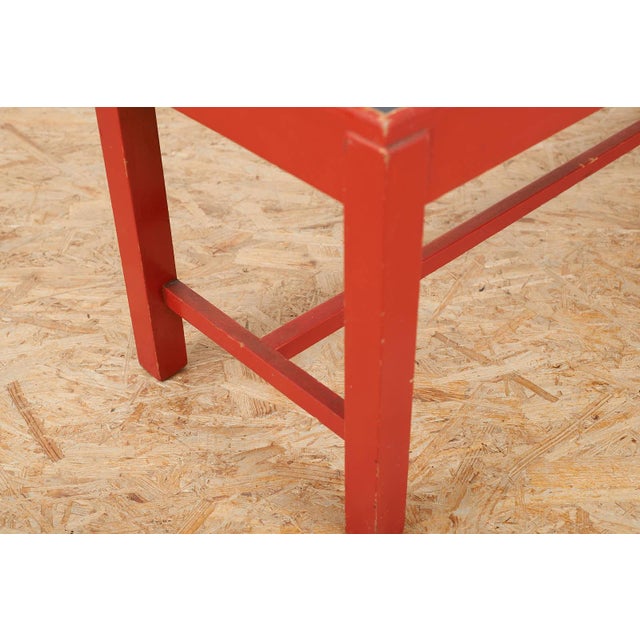 Black Wooden Side Table with Red Lacquer Black Glass Top For Sale - Image 8 of 13