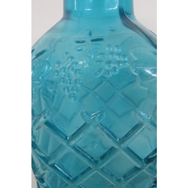Mid-Century Modern Blue Squared Glass Bottle Embossed Carafe With Grapes Lattice Vase 4801b For Sale - Image 3 of 14