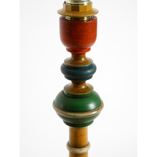 , Large 1980s Table Lamp Made of Colorful Stained Pine Wood For Sale - Image 10 of 18