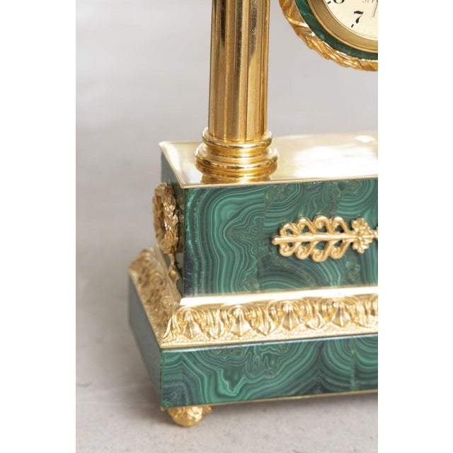 Mid 20th Century Empire Style Malachite and Gilt Bronze Portico Clock For Sale - Image 4 of 8
