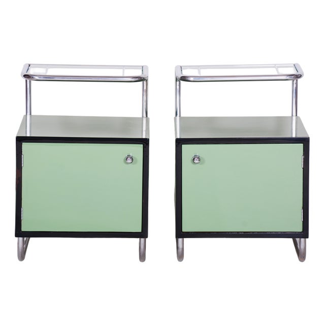 Bauhaus Side Tables in Chrome and Glass by Vichr a Spol., Czech, 1930s, Set of 2 For Sale