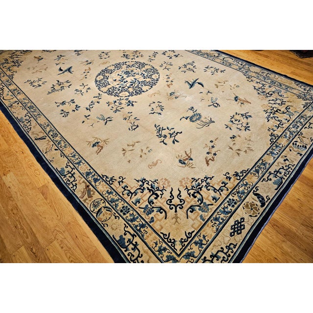 Antique Chinese Peking Oversize Rug, Wool on Cotton, All-Over Floral Design, Ivory & Blue, 12' X 18' For Sale - Image 10 of 18