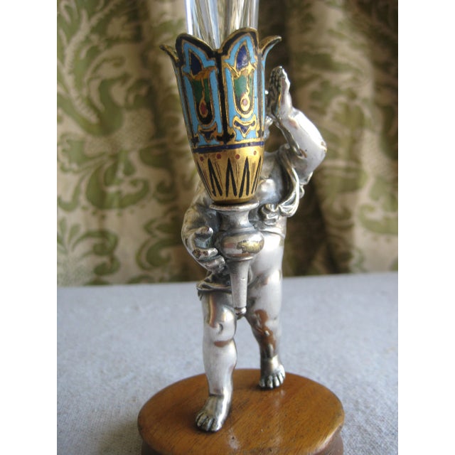 Late 19th Century French Enameled Cloisonee Champleve Chrystal Vase Circa 1880 For Sale - Image 5 of 9