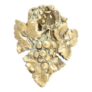 Antique Early 20th Century Brass Grape Cluster & Leaf Door Knocker For Sale