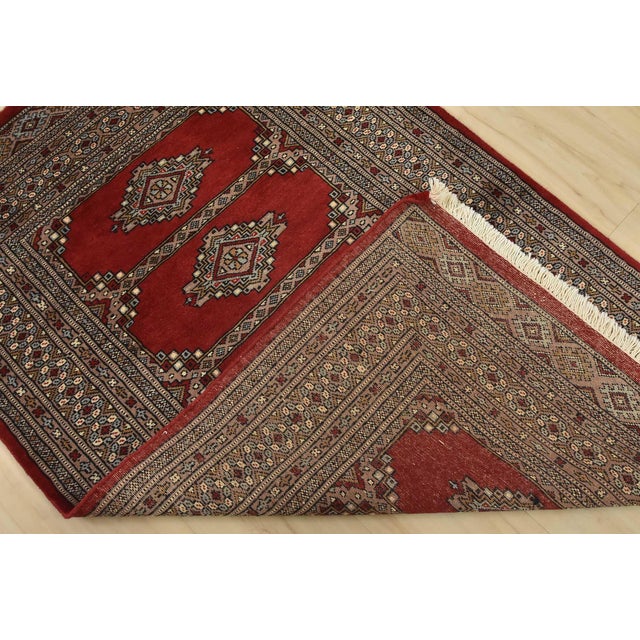 Bokhara Jaldar Rug 3’1” X 4’10” Red Wool Tribal Hand-Knotted Oriental Carpet For Sale - Image 10 of 11