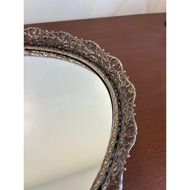 Silver Vintage Hollywood Regency Silver Tone Mirrored Vanity Tray For Sale - Image 8 of 10