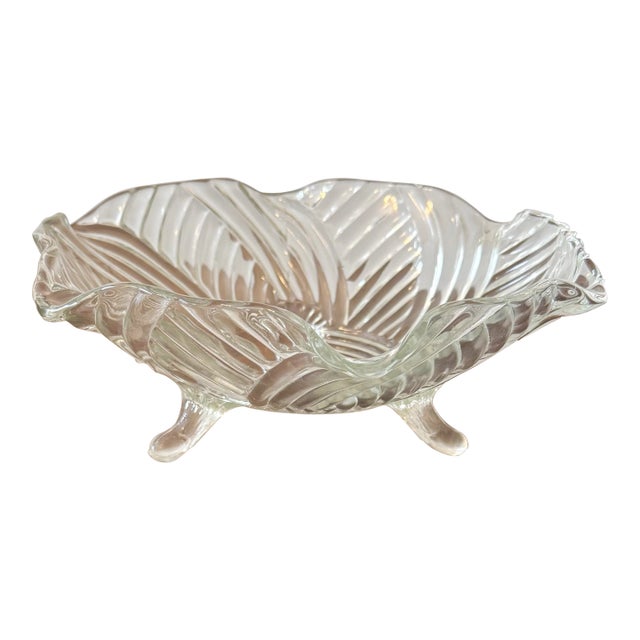 Mid 20th Century Prismatic Swirl Tri-Footed Glass Bowl For Sale