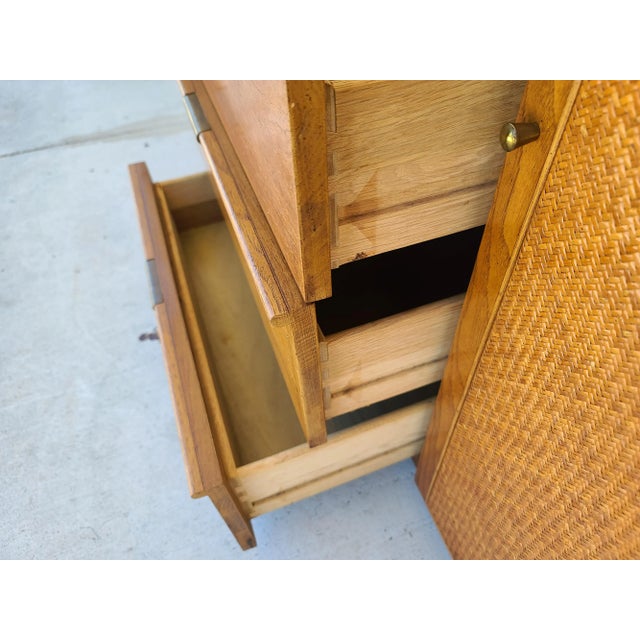 Brown Vintage Founders MCM Dresser With Glass Top & Mirror For Sale - Image 8 of 14