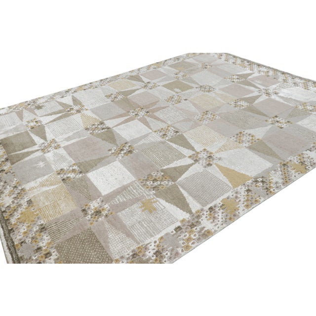 2010s Rug & Kilim’s Scandinavian Style Rug in Silver-Gray and Beige Geometric Pattern For Sale - Image 5 of 7