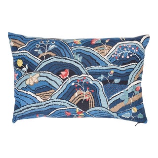 Schumacher Rolling Hills 18" Lumbar Pillow in Blue For Sale