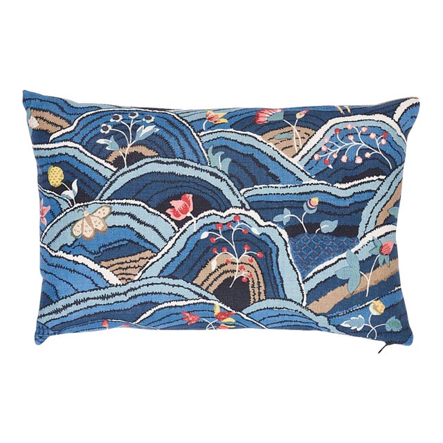 Schumacher Rolling Hills 18" Lumbar Pillow in Blue For Sale