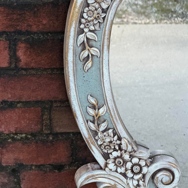 Mid 20th Century 1960s Rococo Revival Wall Mirror Newly Painted in Swedish Gustavian Style Linen White and Light Blue For Sale - Image 5 of 15