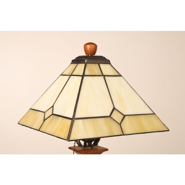 Stickley Stickley Mission Collection Oak Table Lamp with Art Glass Shade For Sale - Image 4 of 18