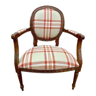 Antique Medallion Back Plaid Armchair For Sale