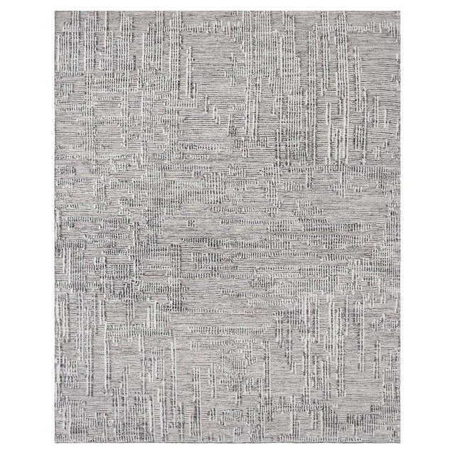 9x12 Ivory Hand-Knotted Wool Linear Cityscape Geometric Modern Carpet Rug For Sale - Image 10 of 10