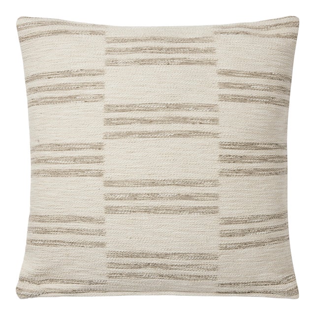 Amber Lewis x Loloi Jay Ivory / Sand 22'' x 22'' Cover with Down Pillow For Sale