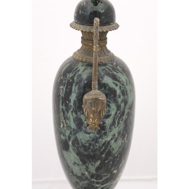 Early 20th Century Louis XVI Verde Antico Marble & Bronze Lamp France - a Pair For Sale - Image 9 of 9