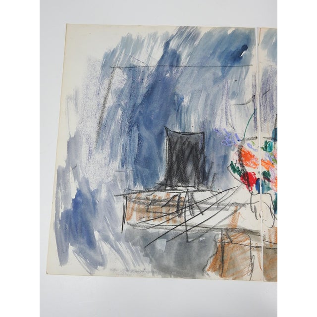 Early 20th century watercolor on two sketchbook sheets mixed media watercolor and oil pastel still life with flowers by...