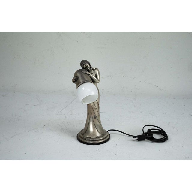1960s Silver Vermeil Figural Table Lamp with Opaline Glass, Italy, 1960s For Sale - Image 5 of 11