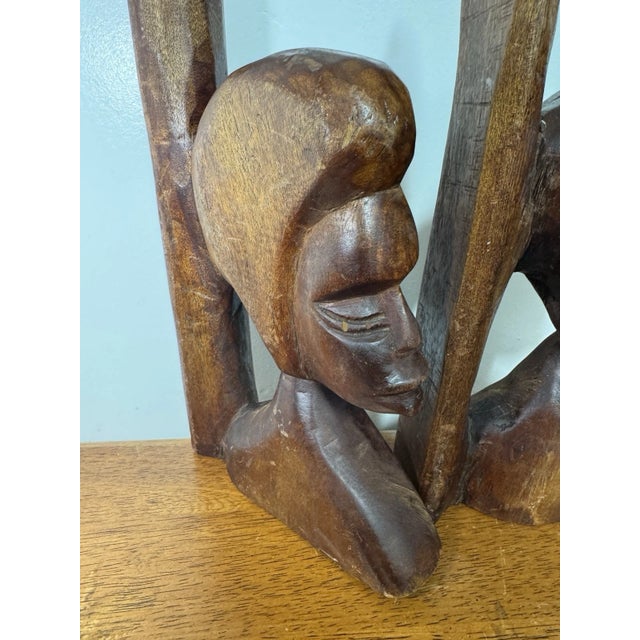 Vintage African Hand Carved Wood Couple Bust Bookends Tribal Folk Art 12" For Sale - Image 12 of 15