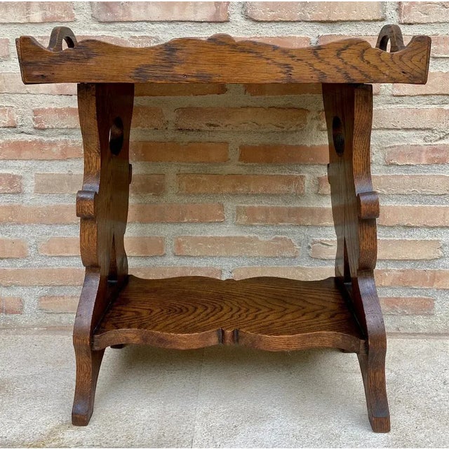 Mid-Century Modern Early 20th Century French Hand-Carved Oak Trolley Bar, 1920s For Sale - Image 3 of 8