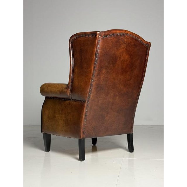 Wingback Club Chair in Sheep Leather For Sale - Image 5 of 18