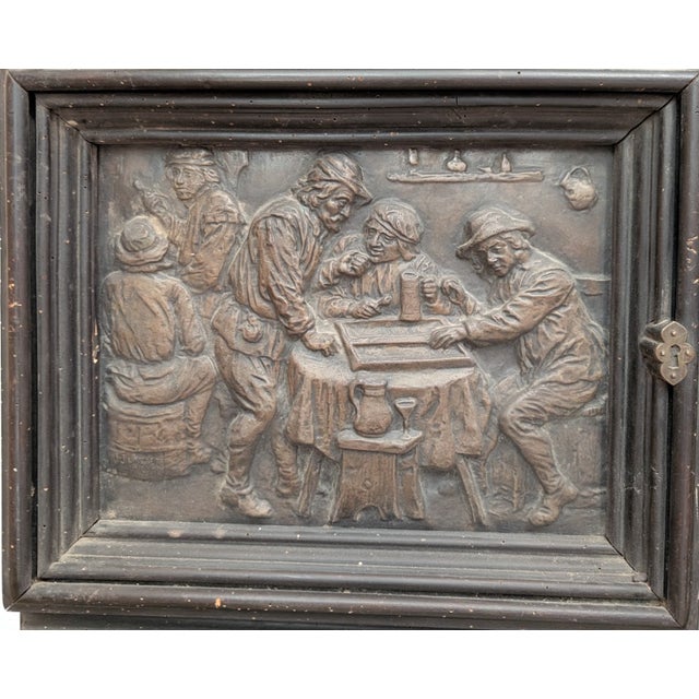 Rustic European Pair of Antique Continental Repoussé Cabinet Doors After David Teniers, C. 1880-1910 For Sale - Image 3 of 10