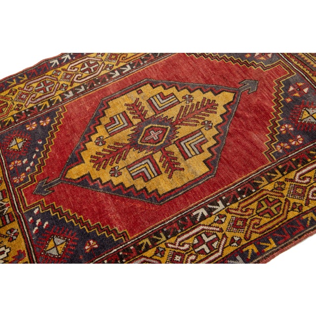 Vintage Anatolian Wool Rug With Geometric Motif in Multicolor For Sale - Image 4 of 7