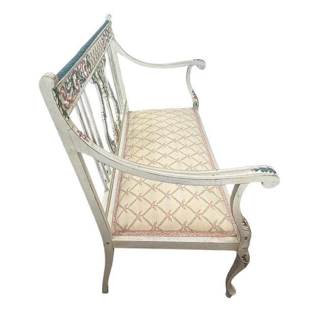 Hand‑Painted Vintage Gustavian Style Two‑Seater Settee — Designer/Statement Piece For Sale - Image 9 of 11