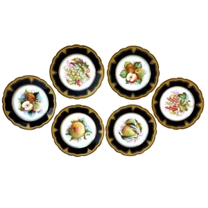 Porcelain Plates With Fruit Motifs - Set of 6