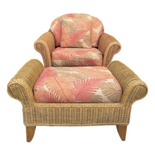 Vintage Henry Link Wicker Lounge Chair & Ottoman For Sale