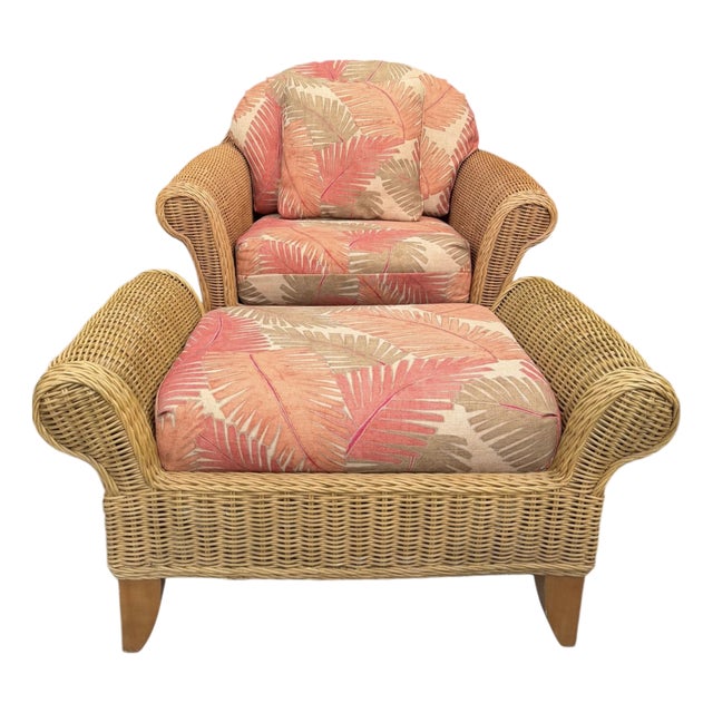 Vintage Henry Link Wicker Lounge Chair & Ottoman For Sale