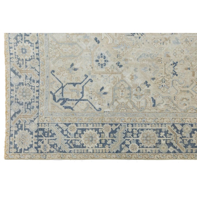 Antique Persian Serapi Beige and Blue Wool Rug Featuring a Medallion Design For Sale - Image 9 of 9