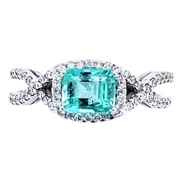 Natural Emerald Diamond Ring 6.5 14k W Gold 1.31 TCW Certified For Sale