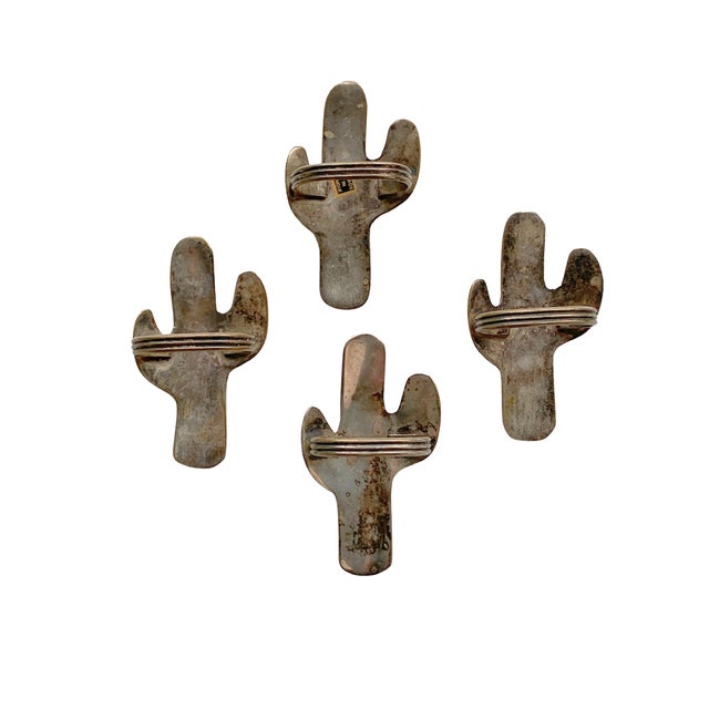 Rustic Vintage Silver-Tone Saguaro Cactus Napkin Rings, Set of Four For Sale - Image 3 of 4
