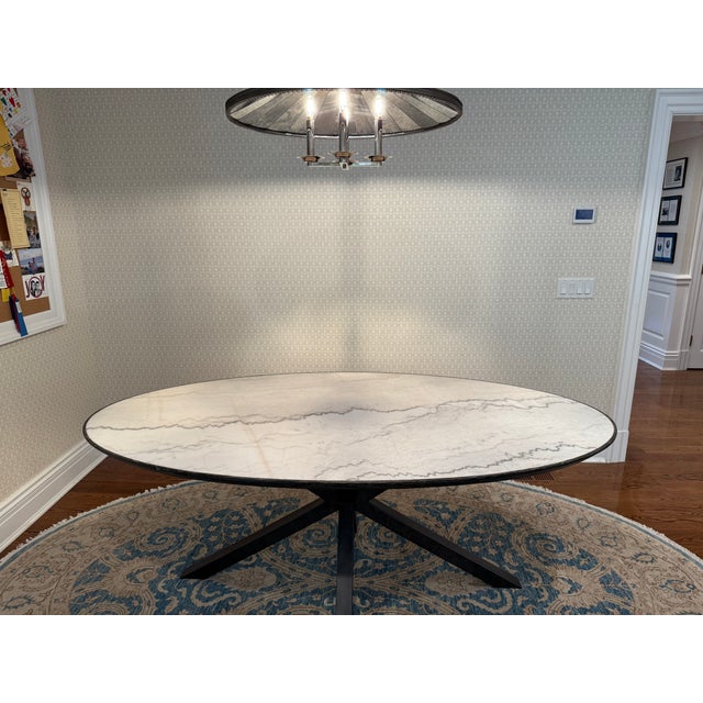 Contemporary Arhaus Meridian White Marble Top Oval Dining Table For Sale - Image 3 of 12