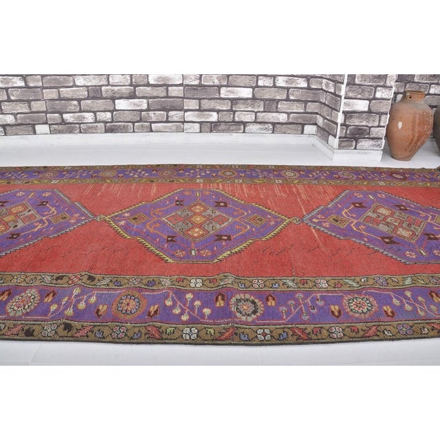 1960s Faded Orange & Purple Runner Rug For Sale - Image 4 of 10