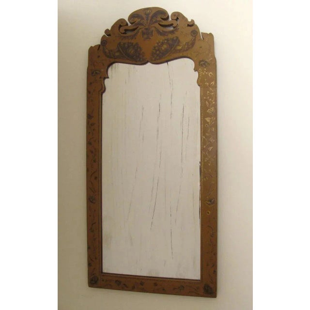 Glass Vintage Italian Painted and Ink Decorated Narrow Mirror Mustard Color For Sale - Image 7 of 10
