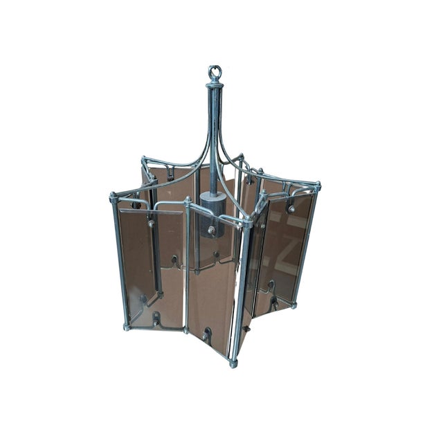 Vintage Leaf Pendant in Metal and Brown Glass, 1980s For Sale - Image 4 of 9