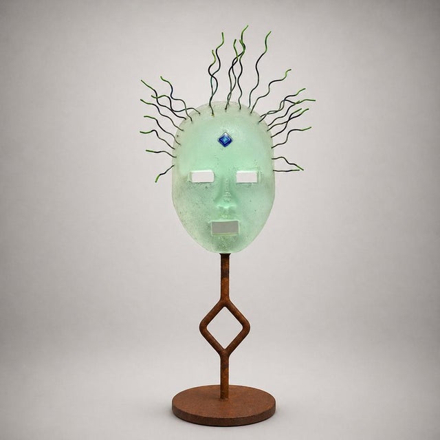 Murano Glass and Iron Sculptural Face from Pino Signoretto, 1970s For Sale - Image 3 of 3