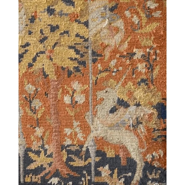 Antique English Arm Chair Fireside Throne Needlepoint 19th Unicorn For Sale - Image 14 of 15