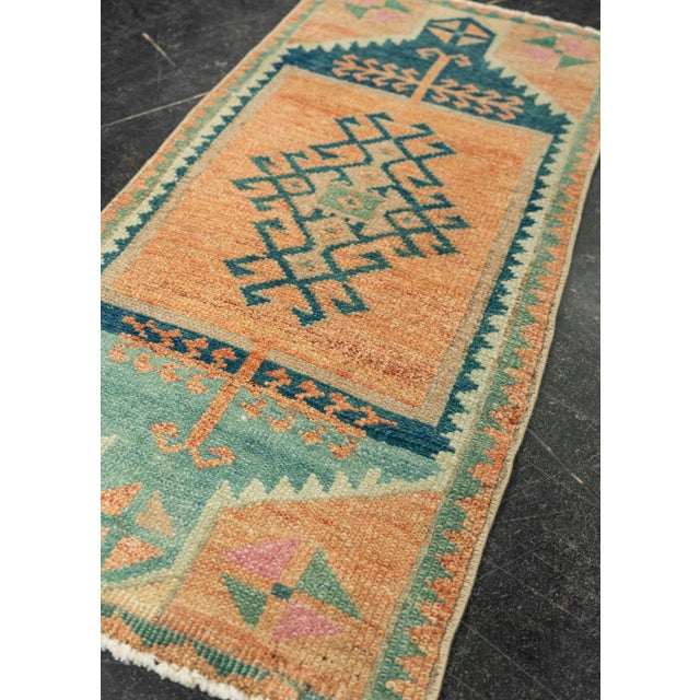 Textile Turkish Mini Rug Oriental Hand Knotted Vintage Rug 1'5" x 2'11" #21245 For Sale - Image 7 of 8