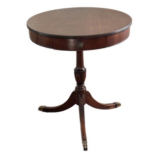 Vintage Lane Mahogany Drum Table Round Pedestal Side End Table Drawer Claw Feet For Sale
