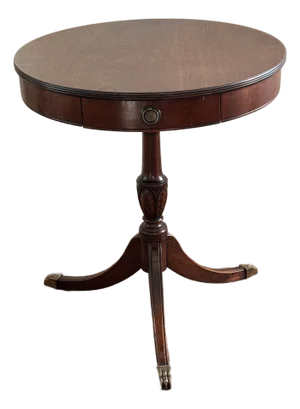 Vintage Lane Mahogany Drum Table Round Pedestal Side End Table Drawer Claw Feet