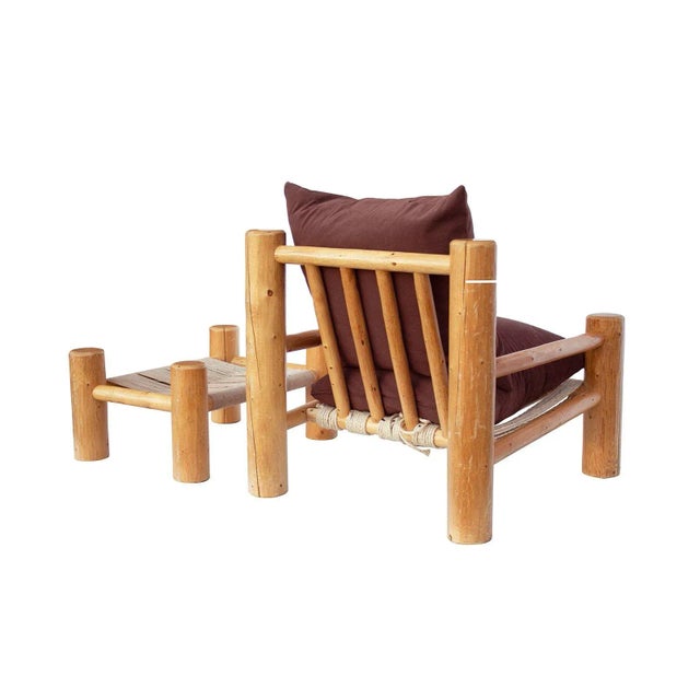 Wood Hand Hewn Pine Log Armchair and Ottoman For Sale - Image 7 of 11
