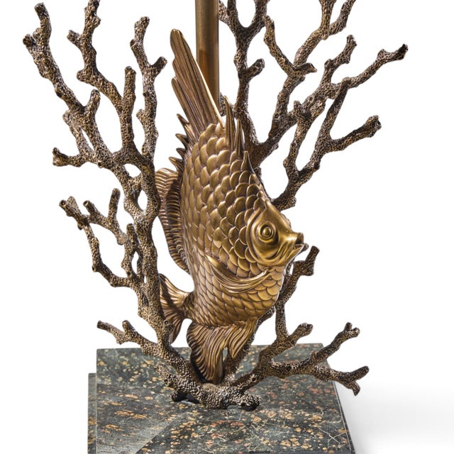 Late 20th Century Theodore Alexander Brass Fish and Coral Table Lamps - Pair For Sale - Image 10 of 11
