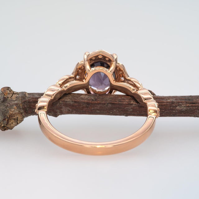 Metal 2Ct Purple Spinel Ring in Solid 14k Gold With Earth Mined Diamond Accents, Size 6.75 For Sale - Image 7 of 8