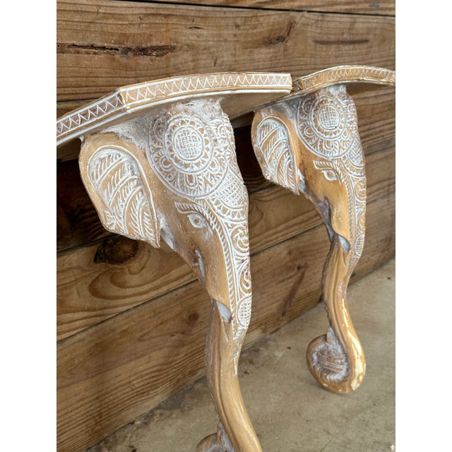 Vintage Regency Sculptural Elephant Carved Wood Wall Bracket Shelves-Pair For Sale In Naples, FL - Image 6 of 12