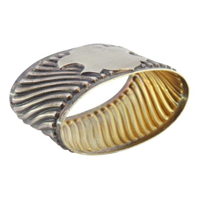 Silver Napkin Ring with Spiral Applications and Monogram Coat of Arms For Sale