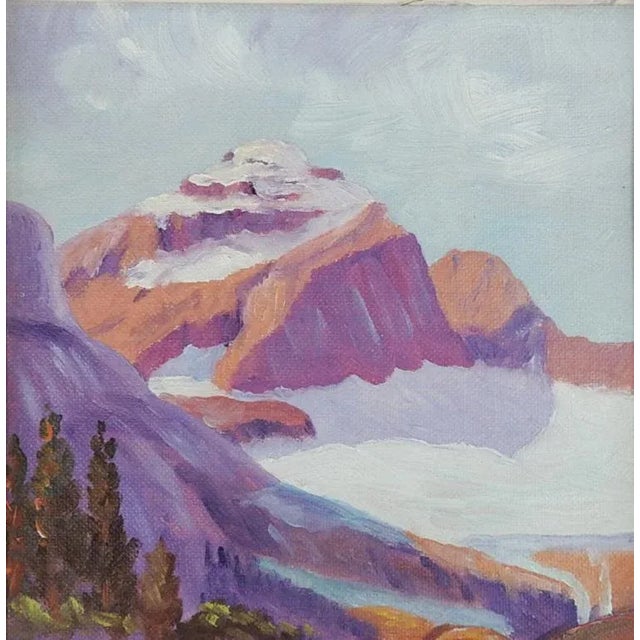Small vintage mid 20th century oil on canvas board mountain landscape painting by Olive Wiprud (1900-1958) Montana. Artist...